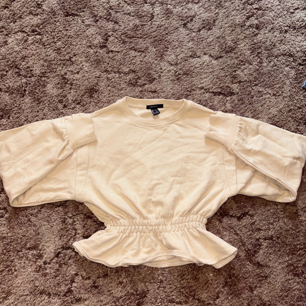 Forever 21 Cream Dolman Sleeve Peplum Blouse